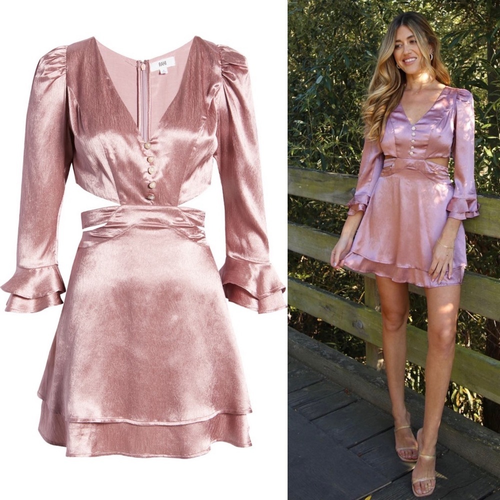 New RAHI Luster Cut Out Mini Dress In Antique Rose Size L
